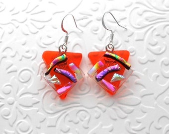 Funky Earrings - Dichroic Fused Glass Earrings - Dichroic Earrings - Dichroic Jewelry - Boho Earrings - Quirky Earrings 7552