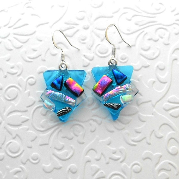 Funky Earrings - Dichroic Fused Glass Earrings - Dichroic Earrings - Dichroic Jewelry - Boho Earrings - Quirky Earrings C2278