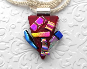 Funky Necklace - Fused Glass Pendant - Boho - Dichroic Glass - Fused Glass - Dichroic Jewelry - Quirky Necklace A6310