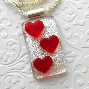 Red Heart Necklace - Dichroic Fused Glass Heart Necklace - Heart Necklace - Valentines Gift - Heart Pendant  - Bohemian Necklace 2551