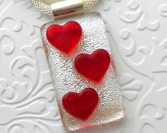 Red Heart Necklace - Dichroic Fused Glass Heart Necklace - Heart Necklace - Valentines Gift - Heart Pendant  - Bohemian Necklace 2551