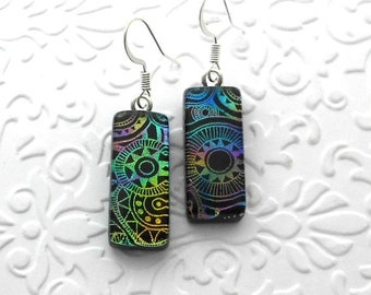 Rainbow Earrings - Dichroic Fused Glass Earrings - Dichroic Earrings - Dichroic Jewelry - Bohemian - Boho Earrings - Fused Glass B3477