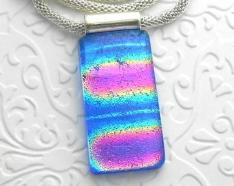 Rainbow Necklace - Dichroic Fused Glass Pendant - Boho - Dichroic Glass - Fused Glass - Dichroic Jewelry - Hippie Jewelry - Boho A5117