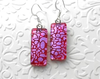 Pink Earrings - Dichroic Fused Glass Earrings - Dichroic Earrings - Dichroic Jewelry - Bohemian - Boho Earrings -Hippie Earrings A6630