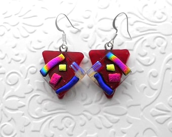 Funky Earrings - Dichroic Fused Glass Earrings - Dichroic Earrings - Dichroic Jewelry - Boho Earrings - Quirky Earrings A3788