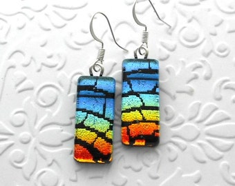 Rainbow Earrings - Dichroic Fused Glass Earrings - Dichroic Earrings - Dichroic Jewelry - Bohemian - Boho Earrings - Fused Glass B3388