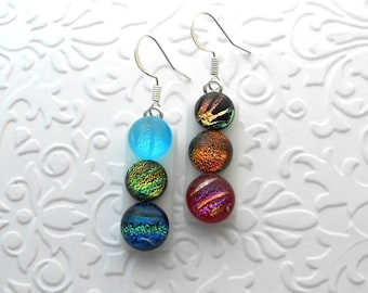 Glass Ball Earrings - Dichroic Fused Glass Earrings - Dichroic Earrings - Dichroic Jewelry - Fused Glass - Hippie Earrings B2044
