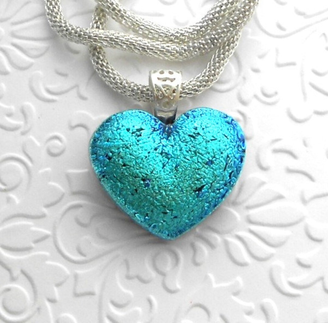 Glass Heart Fused Glass Pendant Heart Necklace Valentines Gift Heart