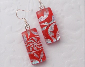 Red And Silver Earrings - Dichroic Fused Glass Earrings - Dichroic Earrings - Dichroic Jewelry - Bohemian - Boho Earrings - Fused Glass 6308