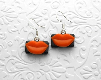 Fused Glass Lips - Big Lips - Valentine Earrings -  Fused Glass Earrings - Kiss Me Lips - Lip Earrings C6632