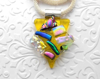 Funky Necklace - Fused Glass Pendant - Boho - Dichroic Glass - Fused Glass - Dichroic Jewelry - Quirky Necklace C6638