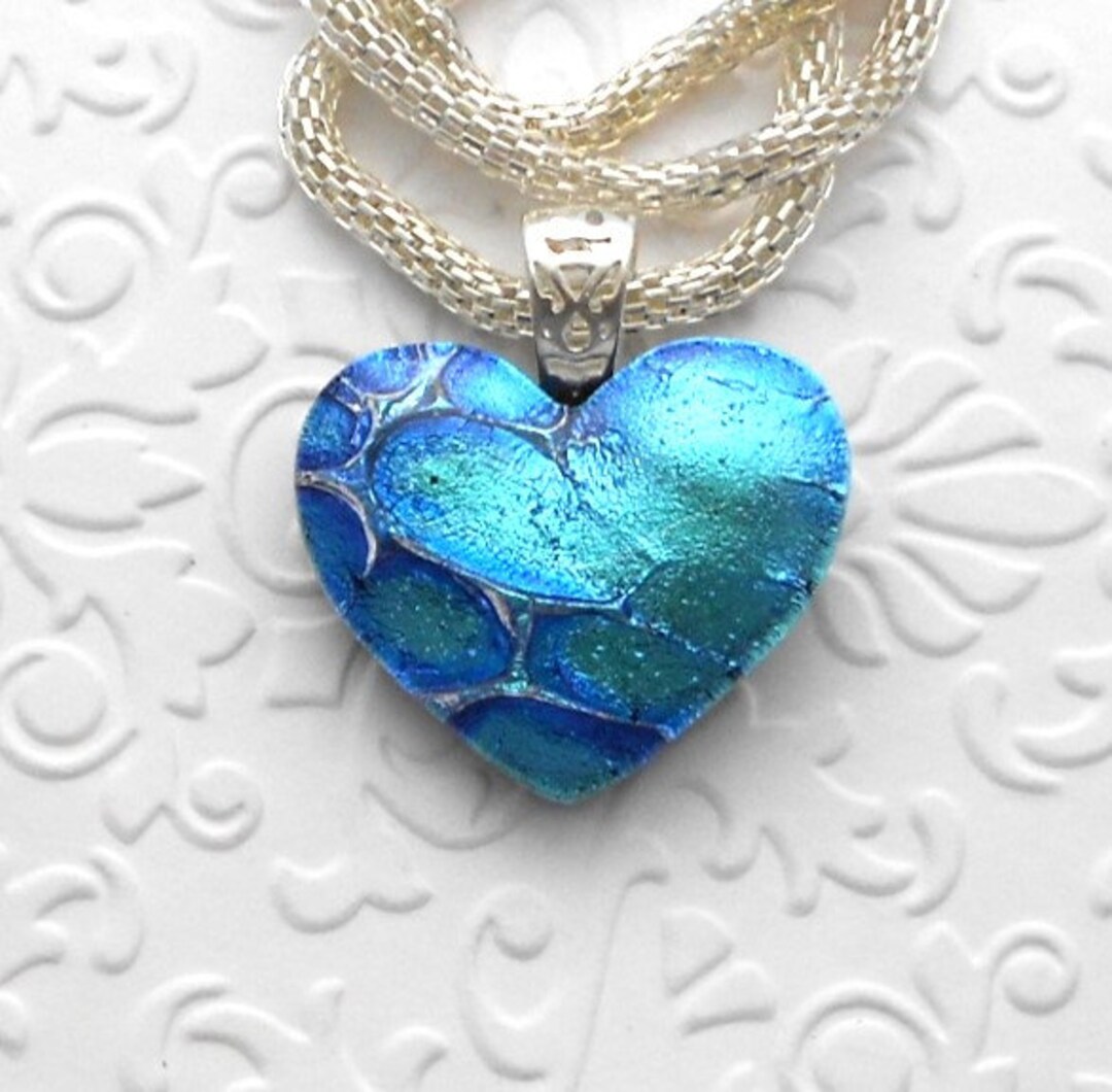Glass Heart Fused Glass Pendant Heart Necklace Valentines Gift Heart