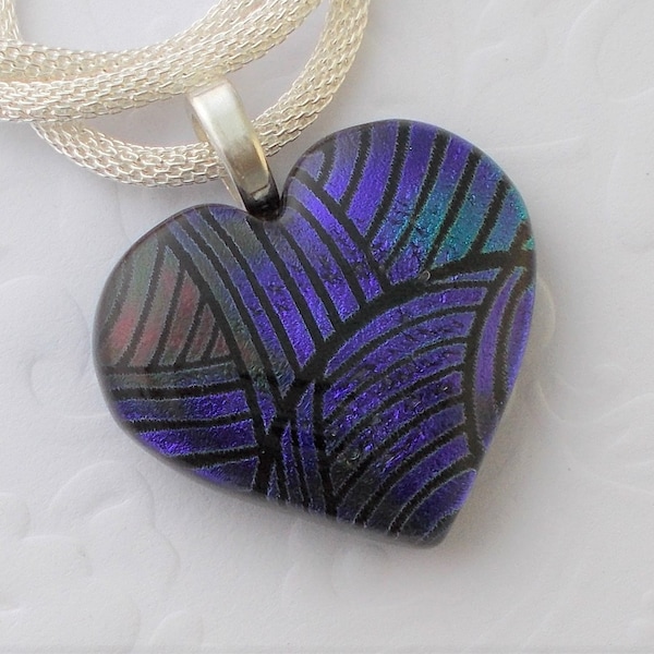 Dichroic Fused Glass Heart Necklace - Heart Necklace - Valentines Gift - Heart Pendant - Bridesmaids Gift - Bohemian Necklace 7544