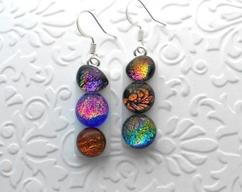 Glass Ball Earrings - Dichroic Fused Glass Earrings - Dichroic Earrings - Dichroic Jewelry - Fused Glass - Hippie Earrings C3751