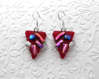 Funky Earrings - Dichroic Fused Glass Earrings - Dichroic Earrings - Dichroic Jewelry - Boho Earrings - Quirky Earrings D3087