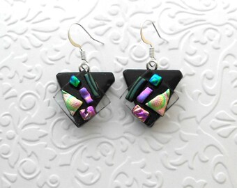 Funky Earrings - Dichroic Fused Glass Earrings - Dichroic Earrings - Dichroic Jewelry - Boho Earrings - Quirky Earrings A4082