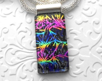 Rainbow Necklace - Dichroic Fused Glass Pendant - Boho - Dichroic Glass - Fused Glass - Dichroic Jewelry - Hippie Jewelry - Boho B2995