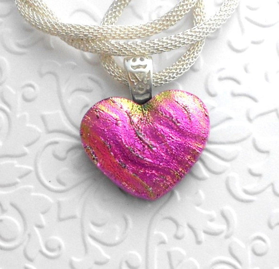 Heart Pendant Dichroic Fused Glass Heart Necklace Heart Necklace