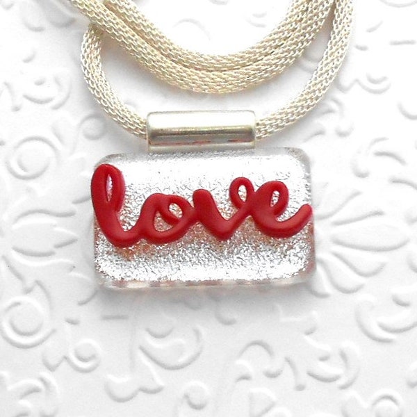 Love Necklace - Fused Glass - I love you Necklace - Valentines Day Necklace - Dichroic Fused Glass -  Dichroic Glass C8627