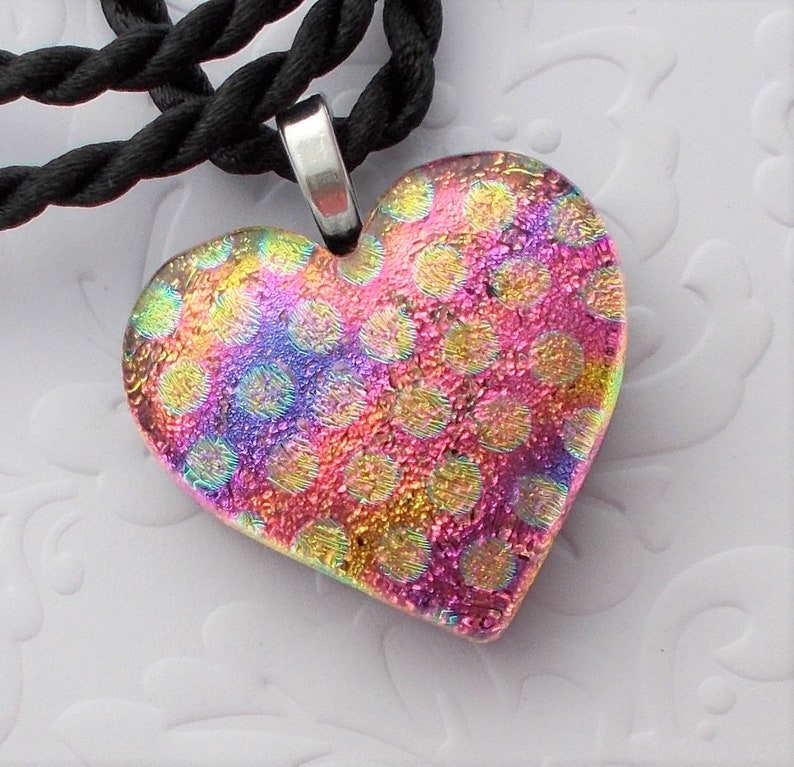 Valentines Gift Bridesmaids Gift Heart Necklace Bohemian Necklace X3011 Heart Pendant Dichroic Fused Glass Heart Necklace