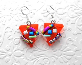 Funky Earrings - Dichroic Fused Glass Earrings - Dichroic Earrings - Dichroic Jewelry - Boho Earrings - Quirky Earrings 6228