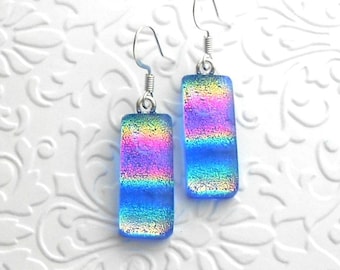Rainbow Earrings - Dichroic Fused Glass Earrings - Dichroic Earrings - Dichroic Jewelry - Bohemian - Boho Earrings - Fused Glass C6377