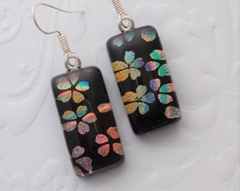 Flower Earrings - Fused Glass Earrings - Dichroic Fused Glass Earrings - Dichroic Earrings - Dichroic Jewelry - Hippie Earrings 3622