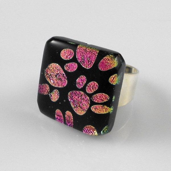 Large Ring - Dichroic Fused Glass Ring - Metal Ring - Glass Ring - Geekery Jewelry - Big Jewelry - Fused Glass Ring - Large Jewelry 4920