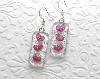 Heart Earrings - Fused Glass - Dichroic Fused Glass Earrings - Heart Earrings - Glass Jewelry- Murrini Hearts C4122