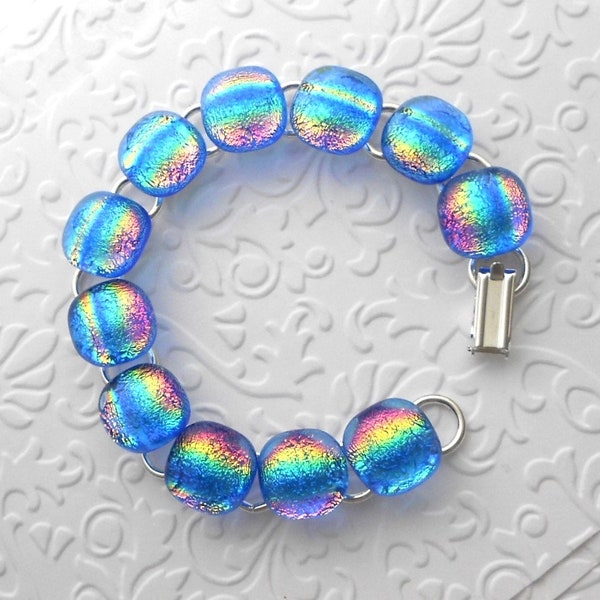 Fused Glass Bracelet- Dichroic Glass - Dichroic Fused Glass Bracelet - Fused Glass - Charm Bracelet - Glass Jewelry - Bangle 3521