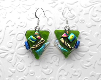 Funky Earrings - Dichroic Fused Glass Earrings - Dichroic Earrings - Dichroic Jewelry - Boho Earrings - Quirky Earrings 8237