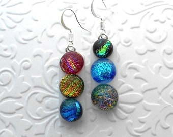 Glass Ball Earrings - Dichroic Fused Glass Earrings - Dichroic Earrings - Dichroic Jewelry - Fused Glass - Hippie Earrings C4620