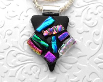 Funky Necklace - Fused Glass Pendant - Boho - Dichroic Glass - Fused Glass - Dichroic Jewelry - Quirky Necklace C6608