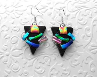 Funky Earrings - Dichroic Fused Glass Earrings - Dichroic Earrings - Dichroic Jewelry - Boho Earrings - Quirky Earrings 2394