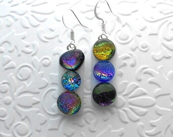 Glass Ball Earrings - Dichroic Fused Glass Earrings - Dichroic Earrings - Dichroic Jewelry - Fused Glass - Hippie Earrings A8562