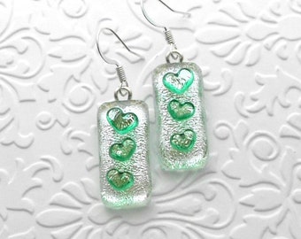 Heart Earrings - Fused Glass - Dichroic Fused Glass Earrings - Heart Earrings - Glass Jewelry- Murrini Hearts B8845