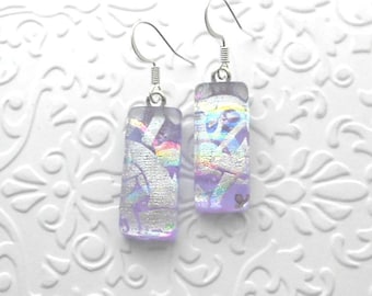 Fused Glass Earrings - Dichroic Fused Glass Earrings - Dichroic Earrings - Dichroic Jewelry - Bohemian Earrings - Hippie Earrings C3785