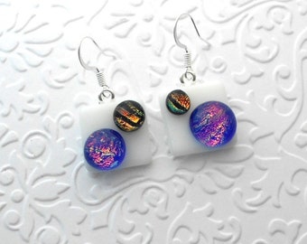 Glass Ball Earrings - Dichroic Fused Glass Earrings - Dichroic Earrings - Dichroic Jewelry - Fused Glass - Hippie Earrings B3204