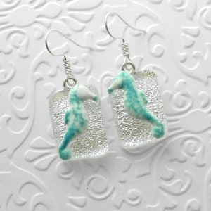 Seahorse Earrings - Shell Earrings - Beach Glass - Dichroic Fused Glass Earrings - Dichroic Earrings - Ocean Beach - Sea Glass 2601