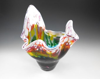 Rainbow Glass Bowl - Glassblowing - Glass Blown - Hand blown Bowl - Fused Glass - Fruit Bowl - Home Decor 7468