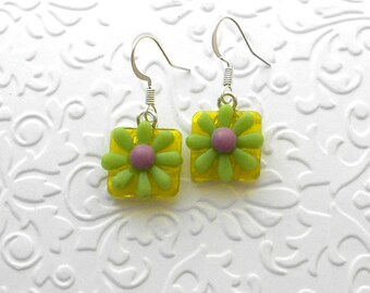 Flower Earrings - Fused Glass Flower Pedal Earrings - Fused Glass Earrings - Glass Earrings - Floral Earrings C8556