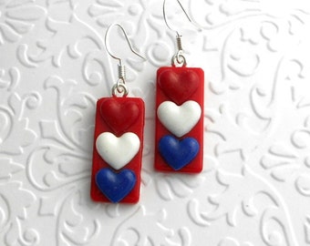 Conversation Hearts - Heart Earrings - Valentines Day - Fused Glass Earrings - Glass Earrings - Rainbow Hearts C4522