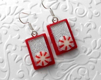Starlight Christmas Candy Earrings - Dichroic Fused Glass Earrings - Christmas Ornament - Christmas Jewelry - Christmas Candy 2330