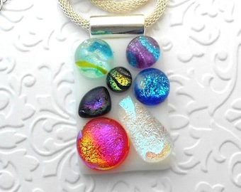 Ball Necklace - Fused Glass Pendant - Bohemian Pendant - Boho - Dichroic Glass - Fused Glass - Dichroic Jewelry B9554