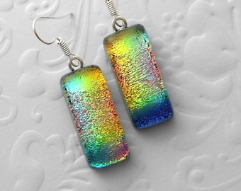 Rainbow Earrings - Dichroic Fused Glass Earrings - Dichroic Earrings - Dichroic Jewelry - Bohemian - Boho Earrings - Fused Glass 4852