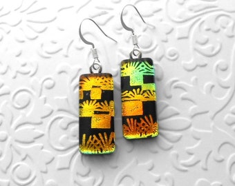 Orange Earrings - Dichroic Fused Glass Earrings - Fused Glass - Dichroic Earrings - Dichroic Jewelry - Bohemian - Hippie Earrings B3084