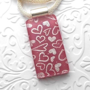 Silver Heart Pendant - Fused Glass Heart Necklace - Mothers Day Gift - Valentines Gift - Dichroic Fused Glass 4520