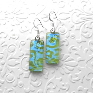 Teal Blue Green Earrings - Dichroic Fused Glass Earrings - Dichroic Earrings - Dichroic Jewelry - Boho Earrings - Fused Glass B3348