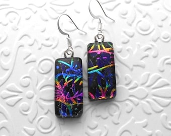 Rainbow Earrings - Dichroic Fused Glass Earrings - Dichroic Earrings - Dichroic Jewelry - Bohemian - Boho Earrings - Fused Glass C3677