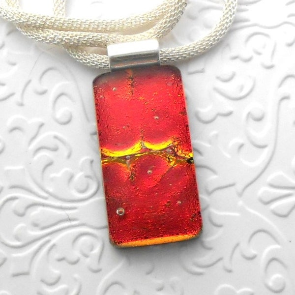 Red Orange Dichroic Fused Glass Pendant - Fused Glass - Mosaic Pendant - Dichroic Fused Glass - Hippie Jewelry - Bohemian Earrings A2514